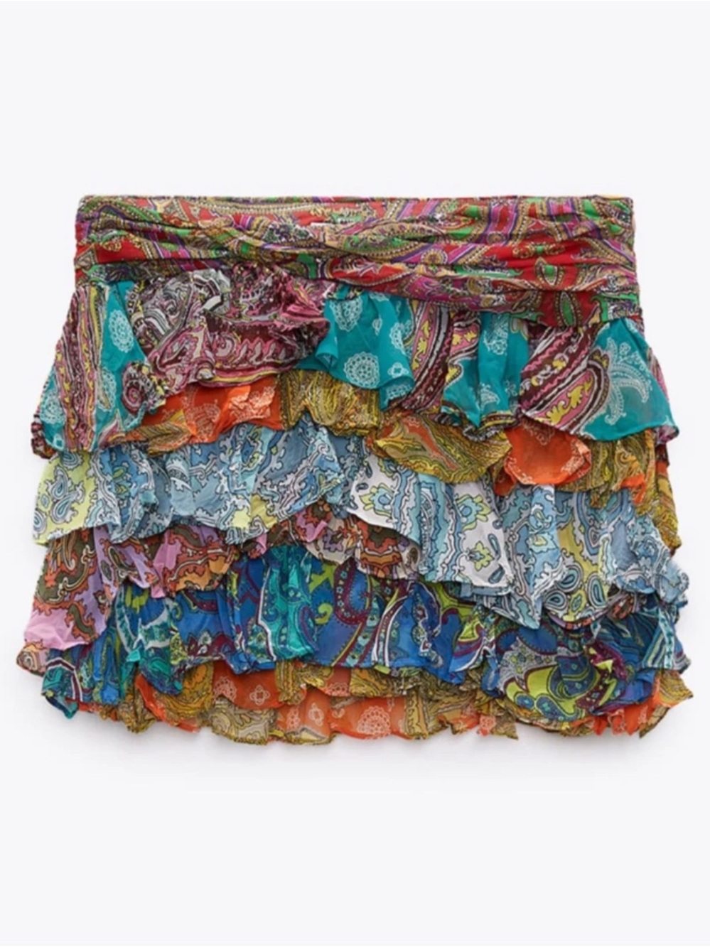 ZARA Colorful Paisley Patchwork Ruffle Mini Skirt, size medium - Picture 5 of 16